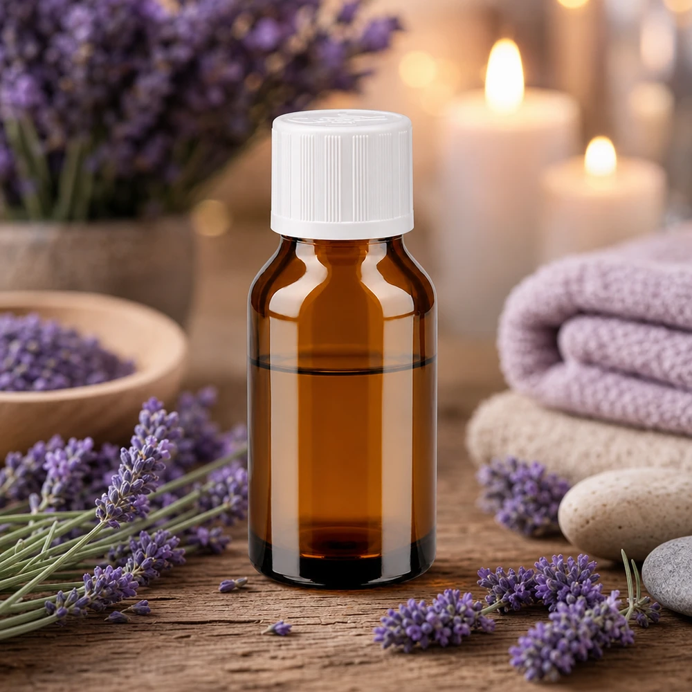 Bottiglia per farmacia marrone 15ml tappo a vite bianco KiSi St Olio di lavanda conservato in un flacone da farmacia marrone da 15 ml con tappo bianco a prova di bambino