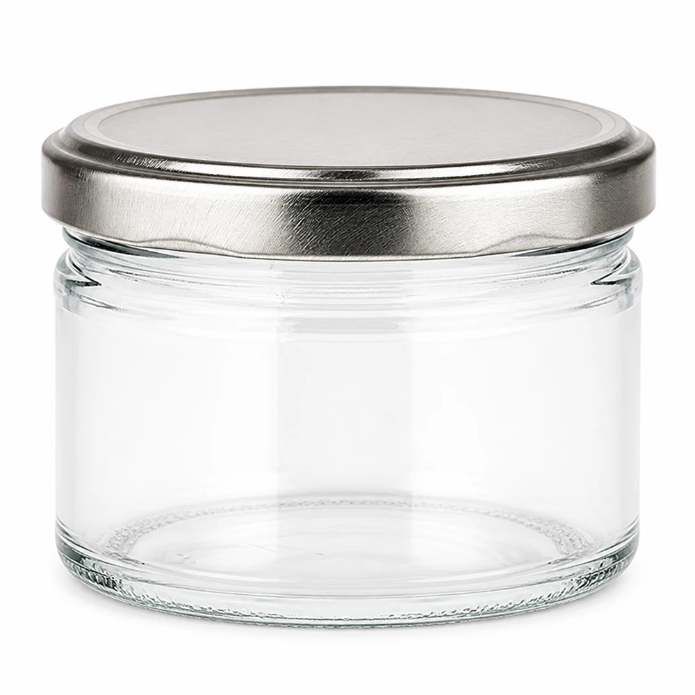 Vaso rotondo da 540 ml + coperchio BasicSeal argento opaco UNiTWIST. Vaso rotondo da 540 ml con coperchio BasicSeal argento opaco, vaso da conserva vuoto in vetro trasparente per la conservazione e il magazzinaggio.
