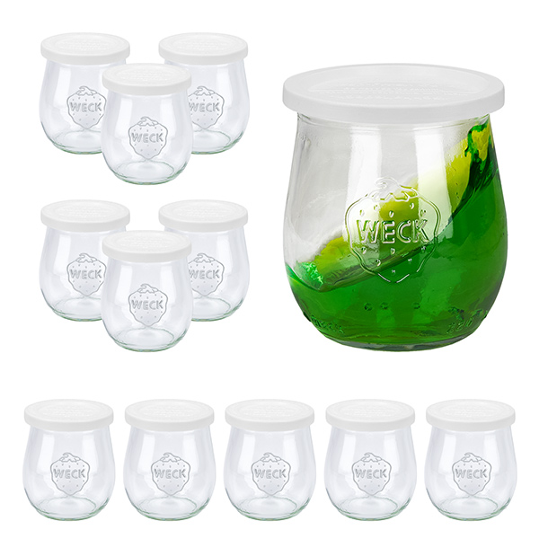 Set di 12 vasi Weck a tulipano da 220 ml con 12 coperchi per conserve Set di 12 vasi Weck a tulipano da 220 ml con 12 coperchi per conserve
