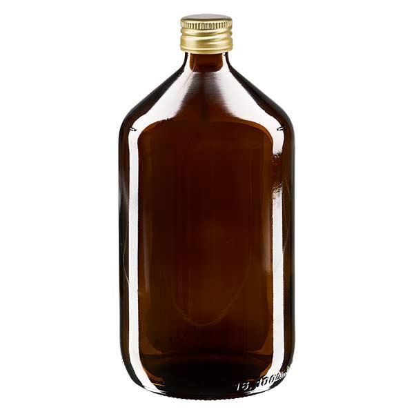 Flacone per medicinali da 1000 ml marrone, con tappo in alluminio dorato A Flacone per medicinali da 1000 ml marrone, con tappo in alluminio dorato A