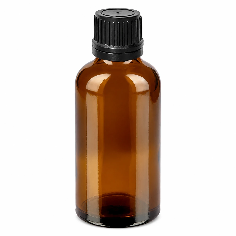Flacone contagocce da 50 ml 1mm nero OV BrownLine UT18/50 Flacone compatto da 50 ml in vetro marrone con tappo contagocce nero per uso mobile