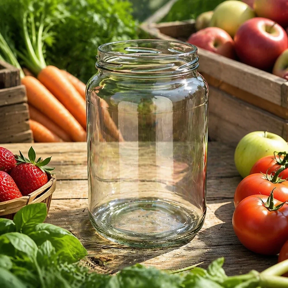 UNiTWIST Runda1700 - Barattolo capacità 1700ml TO100 UNiTWIST Runda1700 tumbler 1700ml TO100 vuoto tra verdure fresche frutta tavola legno conservazione naturale