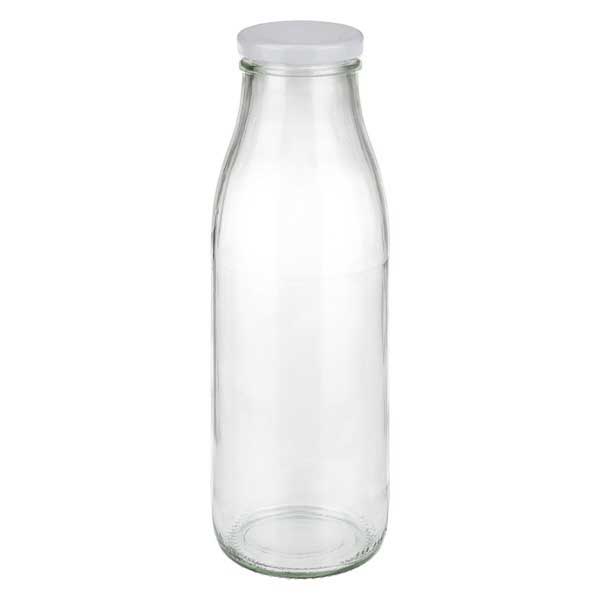 Bottiglia di vetro da 500 ml + coperchio BasicSeal bianco UN.. 500ml Glasflasche mit weißem Deckel - elegante Milchflasche für Getränke und Aufbewahrung von Glas-Fabrik.de