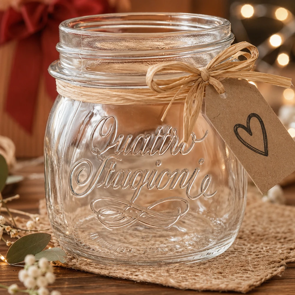 Vasetto Quattro Stagioni da 250 ml con nastro e ciondolo a cuore come idea regalo per la cucina