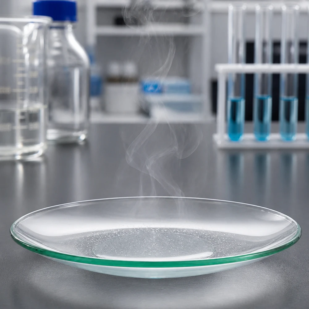 Piatto in vetro trasparente da laboratorio Ø 90 mm con distribuzione ottimale del calore per i processi di essiccazione