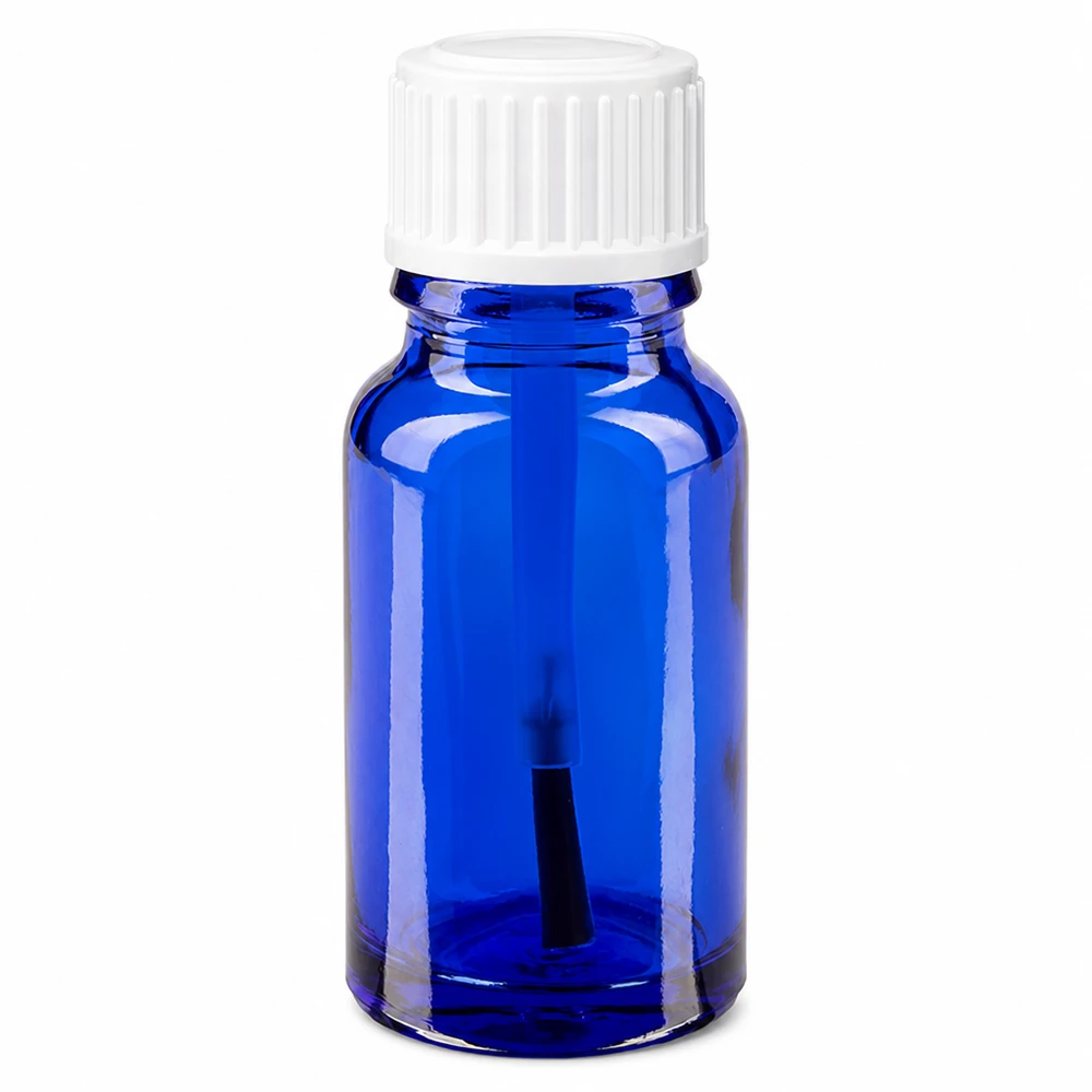 Bottiglia per pennelli 10ml blu STD bianco ApoGlas Flacone da farmacia in vetro blu da 10 ml con tappo a pennello bianco per un'applicazione precisa