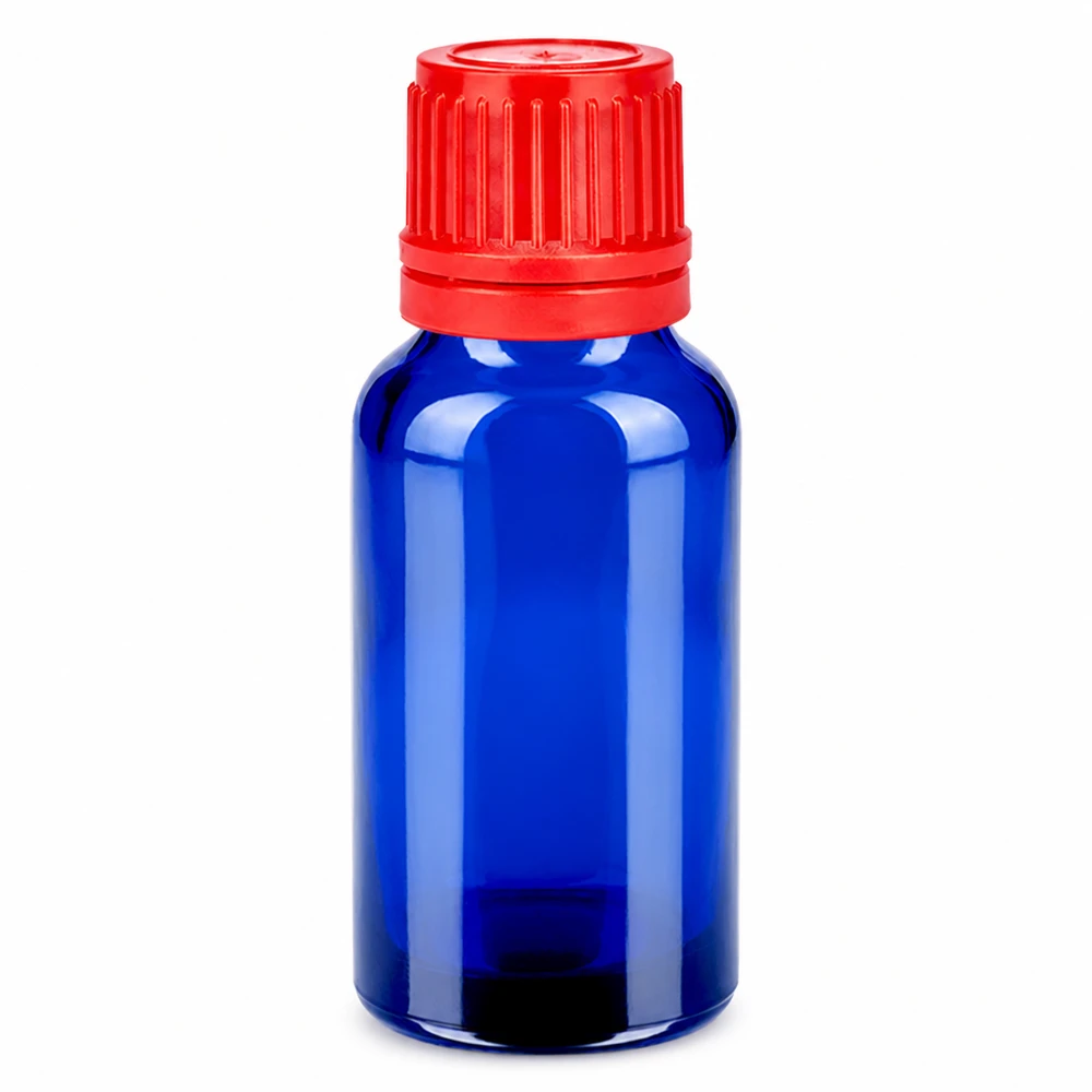 Flacone da 20ml 11mm SV rosso OV BlueLine UT18/20 Flacone in vetro blu da 20 ml con tappo a vite rosso per oli essenziali e cosmetici