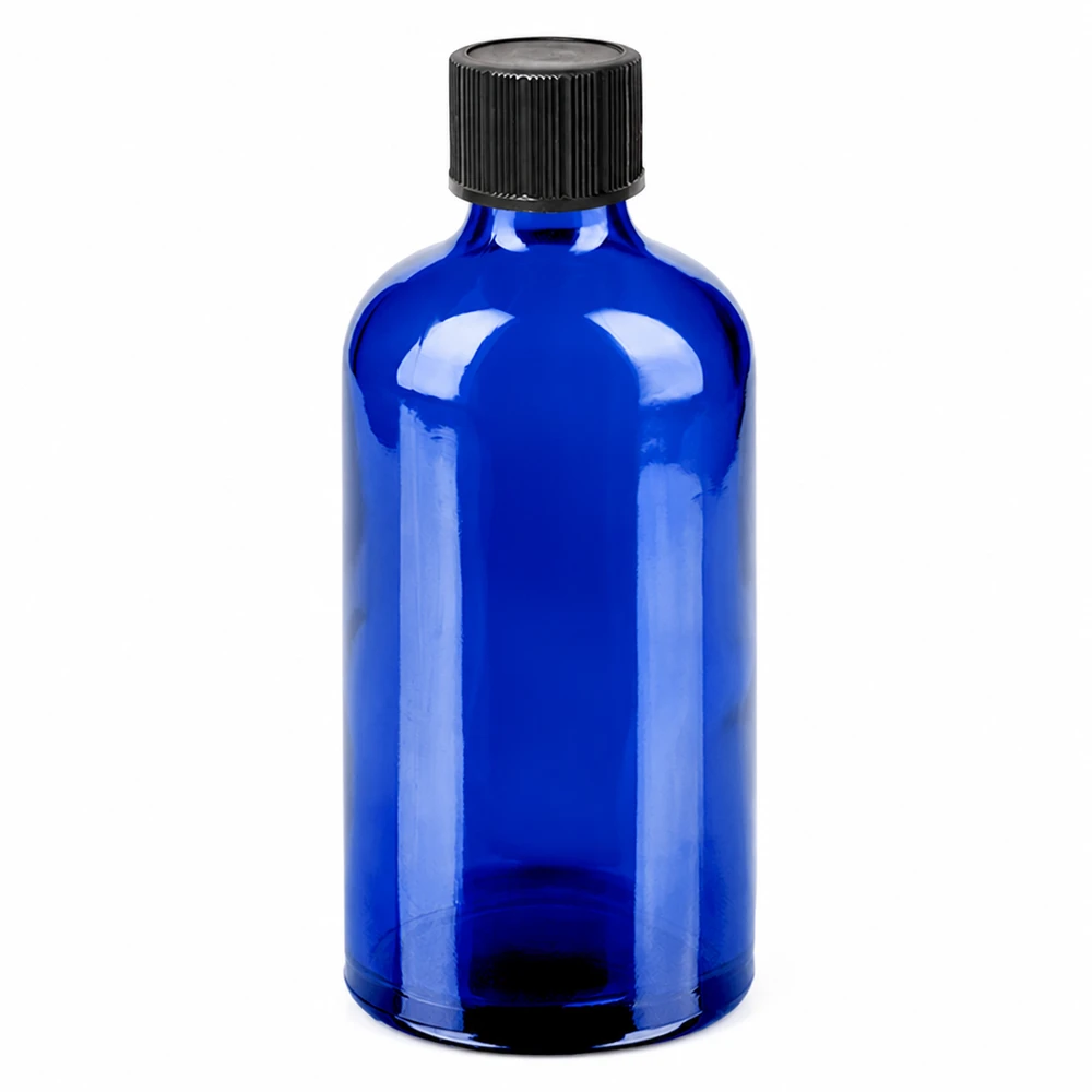 Flacone contagocce da 100 ml 1 mm nero STD BlueLine UT18/100 Flacone contagocce in vetro blu da 100 ml con tappo nero per oli essenziali e tinture