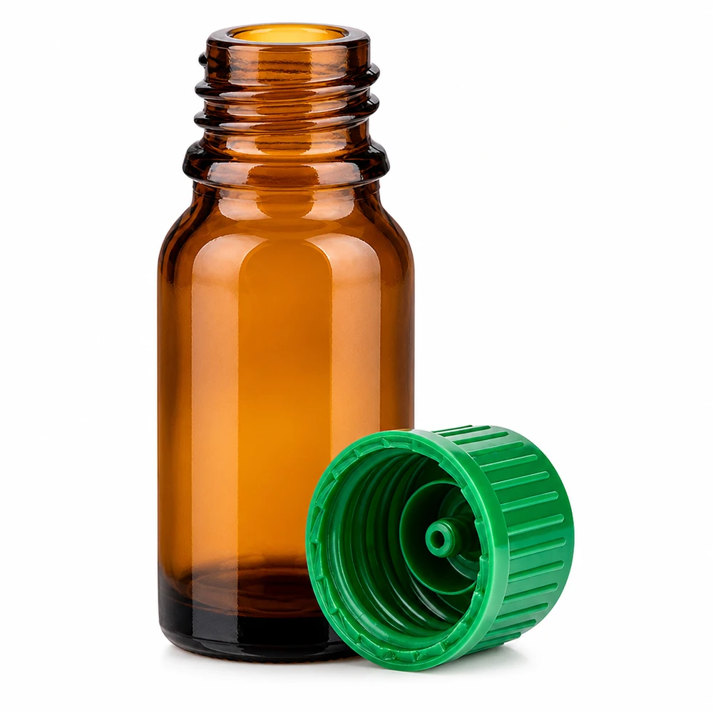 Bottiglia da 10ml 11mm SV verde STD BrownLine UT18/10 Fiala in vetro ambrato da 10 ml con tappo verde per la conservazione sicura degli estratti.