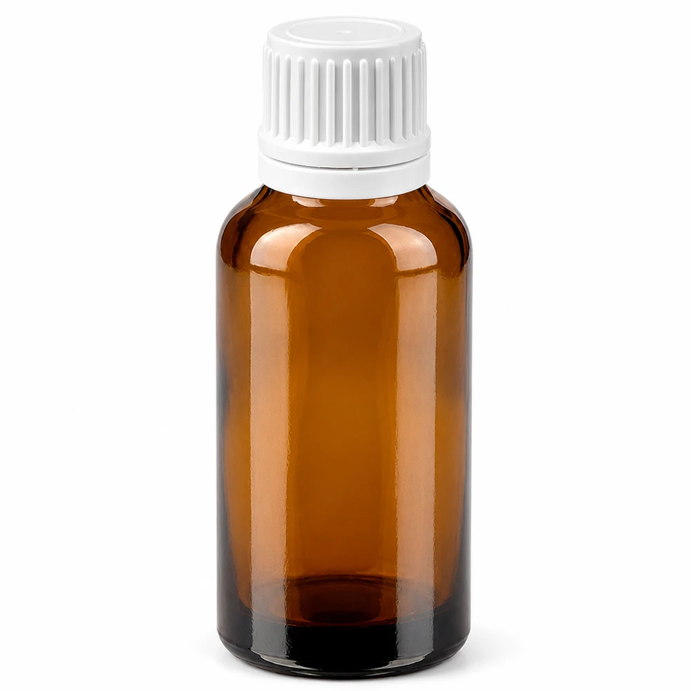 Bottiglia da 30ml 11mm SV bianco OV BrownLine UT18/30 Flacone compatto da 30 ml in vetro ambrato con protezione dai raggi UV e pratico tappo bianco