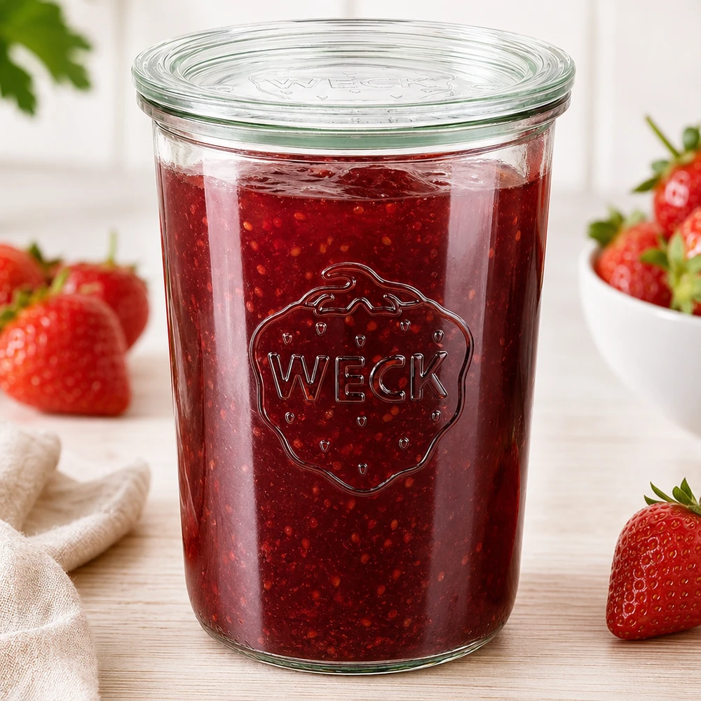 Barattolo di vetro da 850 ml con coperchio in vetro WECK RR100 Barattolo di vetro da 850 ml con coperchio in vetro WECK RR100