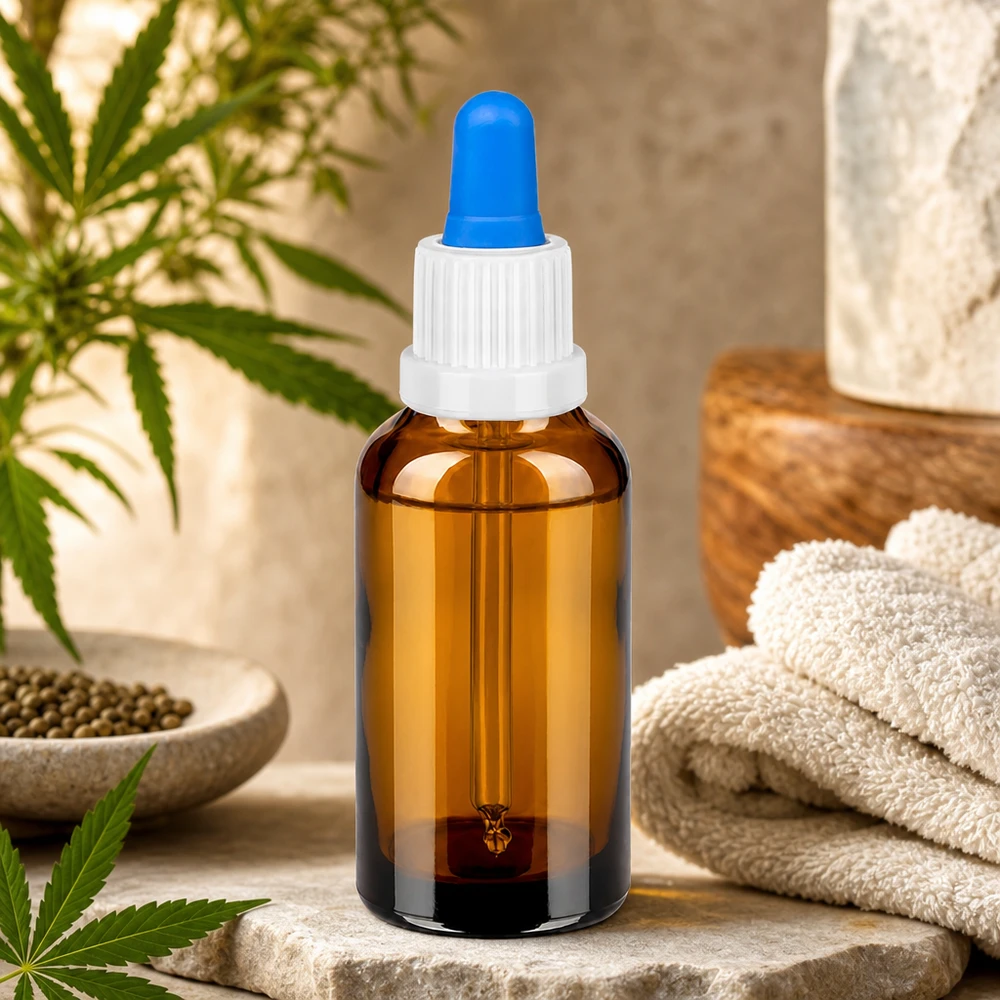Bottiglia per pipette da 30 ml bianco/blu OV BrownLine UT18/30 Flacone in vetro da 30 ml con pipetta blu e bianca per l'applicazione igienica di liquidi