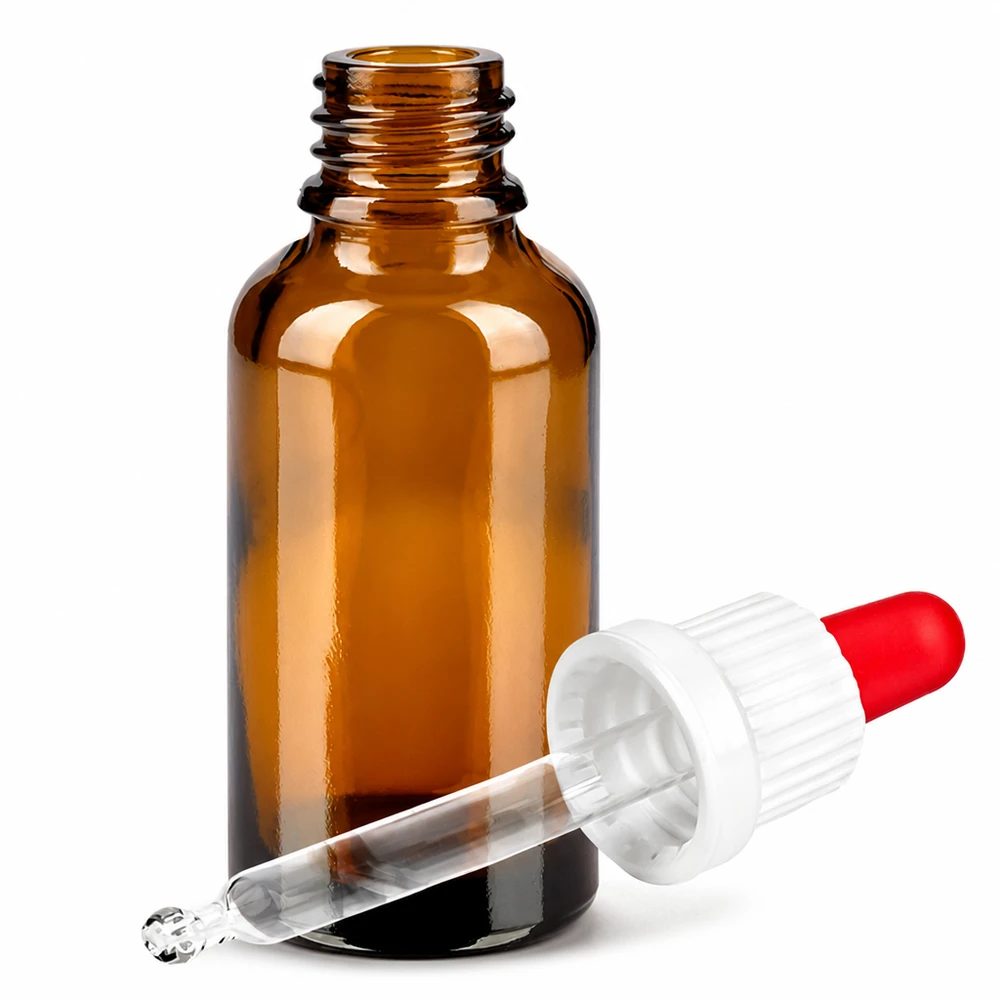 Bottiglia per pipette da 30 ml bianco/rosso OV BrownLine UT18/30 Bottiglia a pipetta marrone compatta da 30 ml - perfetta per olio e tinture di CBD con protezione dai raggi UV