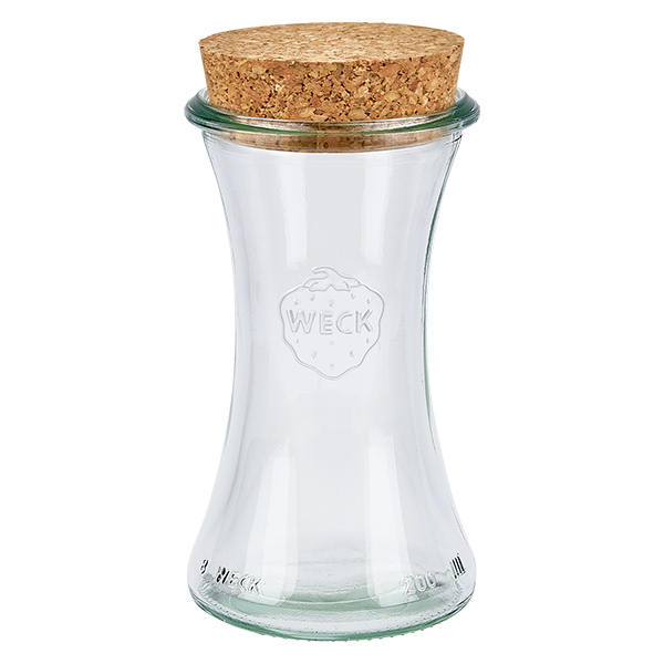 Vasetto da 200 ml WECK RR60 con tappo in sughero naturale WECK barattolo per salumi 200ml RR60 con chiusura in sughero naturale barattolo trasparente per conserve