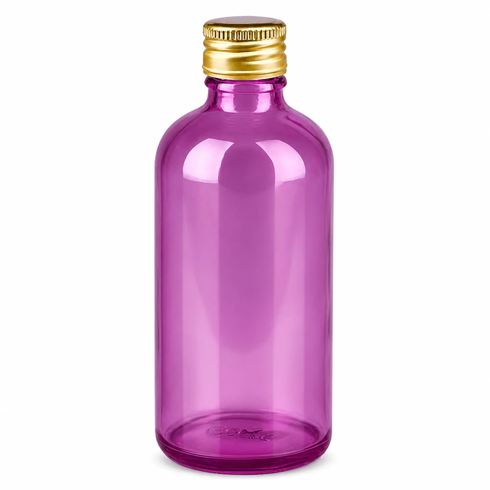 Flacone da 100ml tappo a vite 11mm alluminio oro standard PurpleLine. UT18/100 Flacone compatto da 100 ml, ideale per i formati da viaggio di profumi e prodotti per la cura della pelle