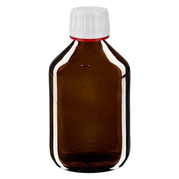 Bottiglia per medicinali da 300ml marrone, tappo bianco antimanomissione