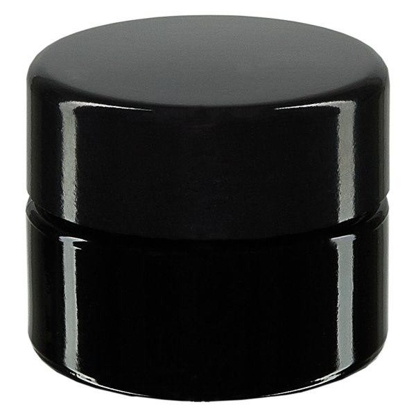 Vasetto cosmetico in vetro viola 15ml, con coperchio nero Vasetto cosmetico in vetro viola 15ml, con coperchio nero
