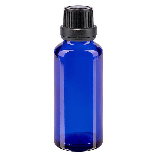 Bottiglia da farmacia blu da 30ml. SV OV nero/11mm ApoGlas