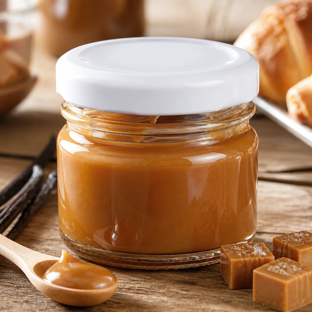 Vasetto monodose compatto UNiTWIST da 33 ml con coperchio bianco per creme spalmabili dolci e caramello