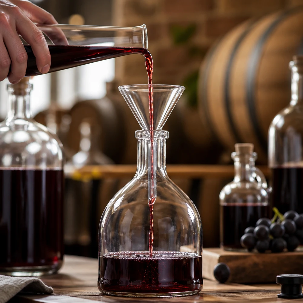 Imbuto Ø 45 mm per calce sodata, angolo 60°, stile corto Imbuto piccolo in vetro da 45 mm con manico corto, ideale per decantare il vino e riempire le bottiglie