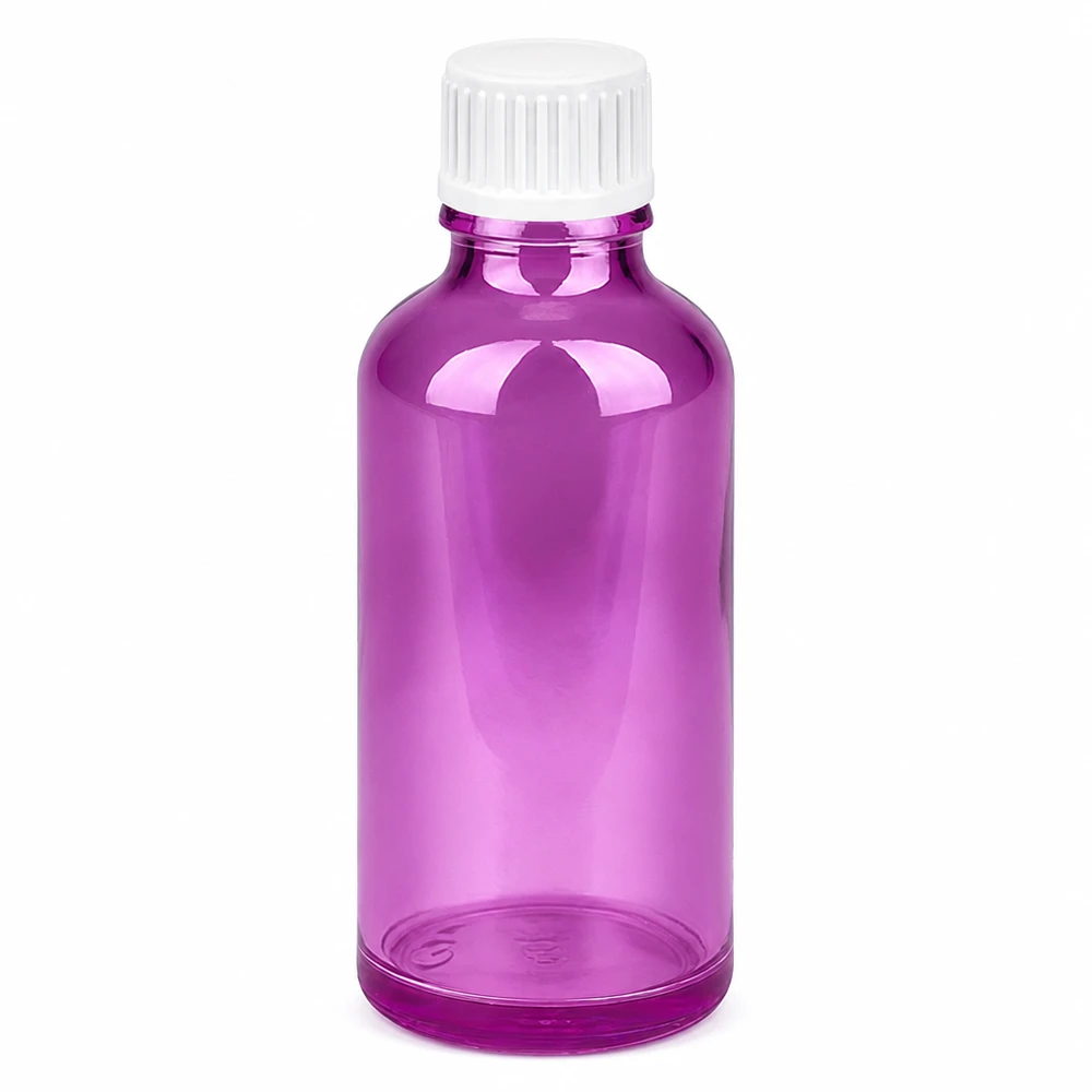 Flacone contagocce piccolo da 50 ml di colore viola con inserto contagocce di precisione da 0,9 mm