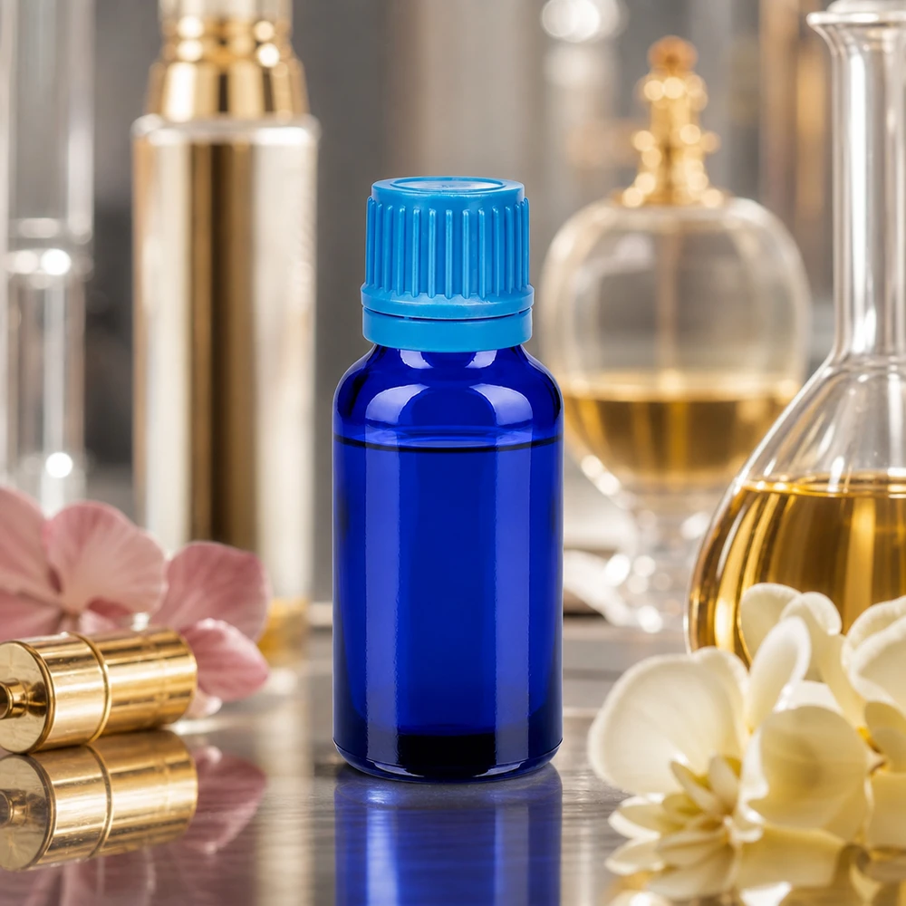 Bottiglia da 20ml 11mm SV blu OV BlueLine UT18/20 Elegante flacone da 20 ml in robusto vetro cobalto con pratico tappo contagocce per cosmetici