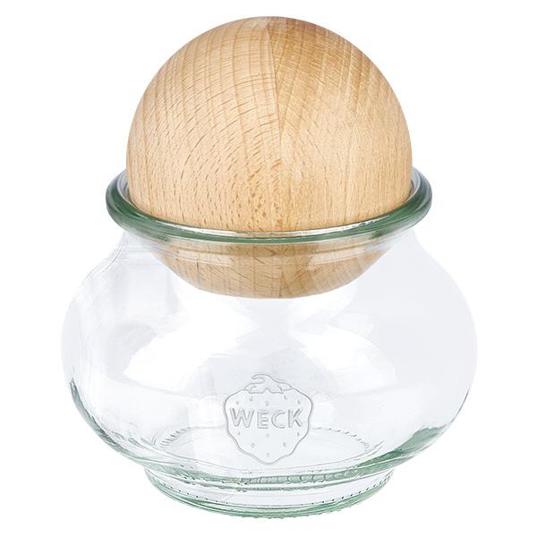 Vaso da 220 ml per gastronomia WECK RR60 con sfera di legno di faggio