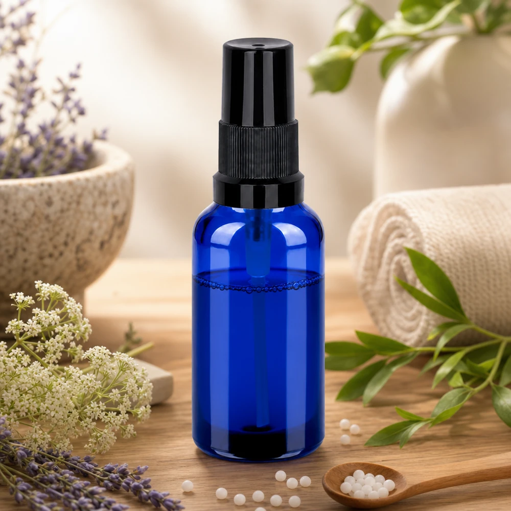 Flacone spray 30ml nero STD BlueLine UT18/30 Elegante flacone spray blu-nero da 30 ml per tinture omeopatiche ed estratti di piante medicinali