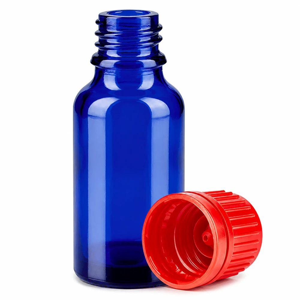 Flacone da 20ml 11mm SV rosso OV BlueLine UT18/20 Flacone in vetro blu da 20 ml con filettatura da 11 mm e tappo rosso per applicazioni di laboratorio