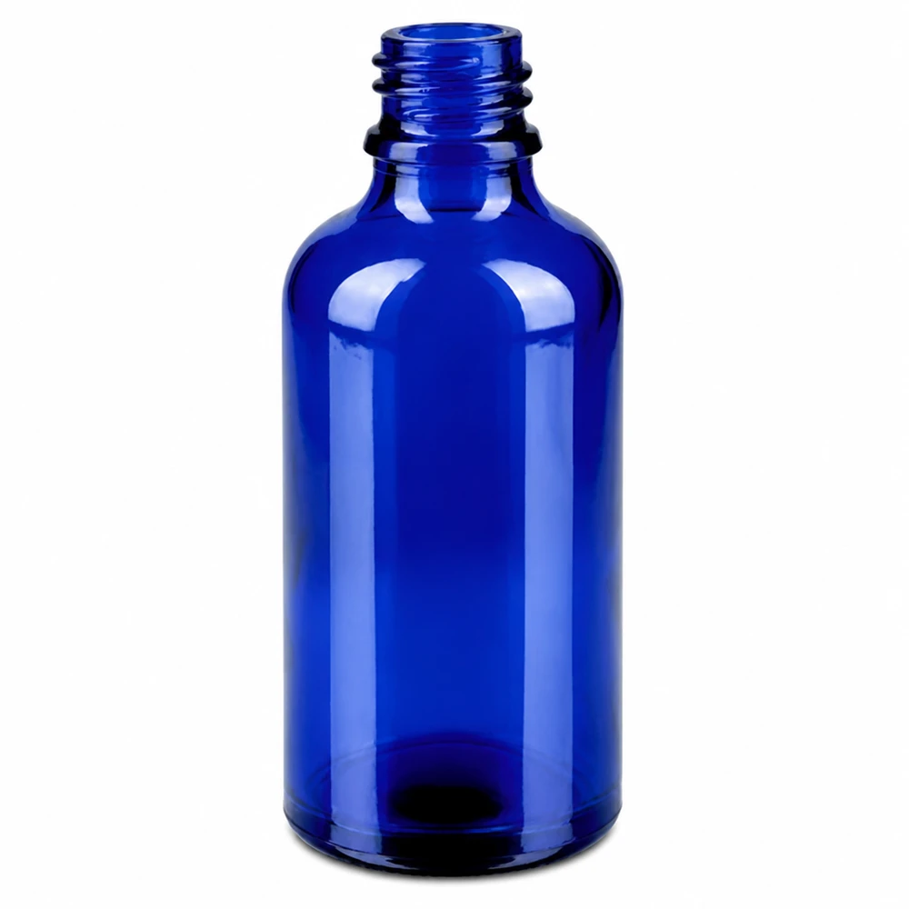 Flacone spray da 50 ml giallo/trasparente STD BlueLine UT18/50 Flacone spray da 50 ml in vetro blu con protezione UV - preserva l'efficacia dei cosmetici naturali