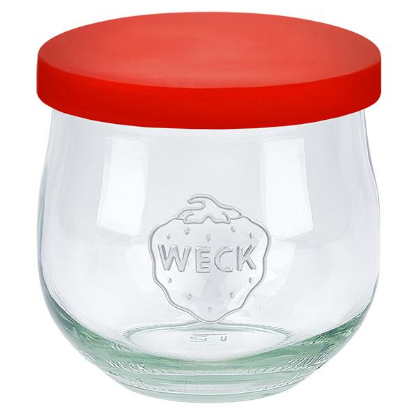 Vaso a tulipano WECK da 370 ml con coperchio in silicone rosso