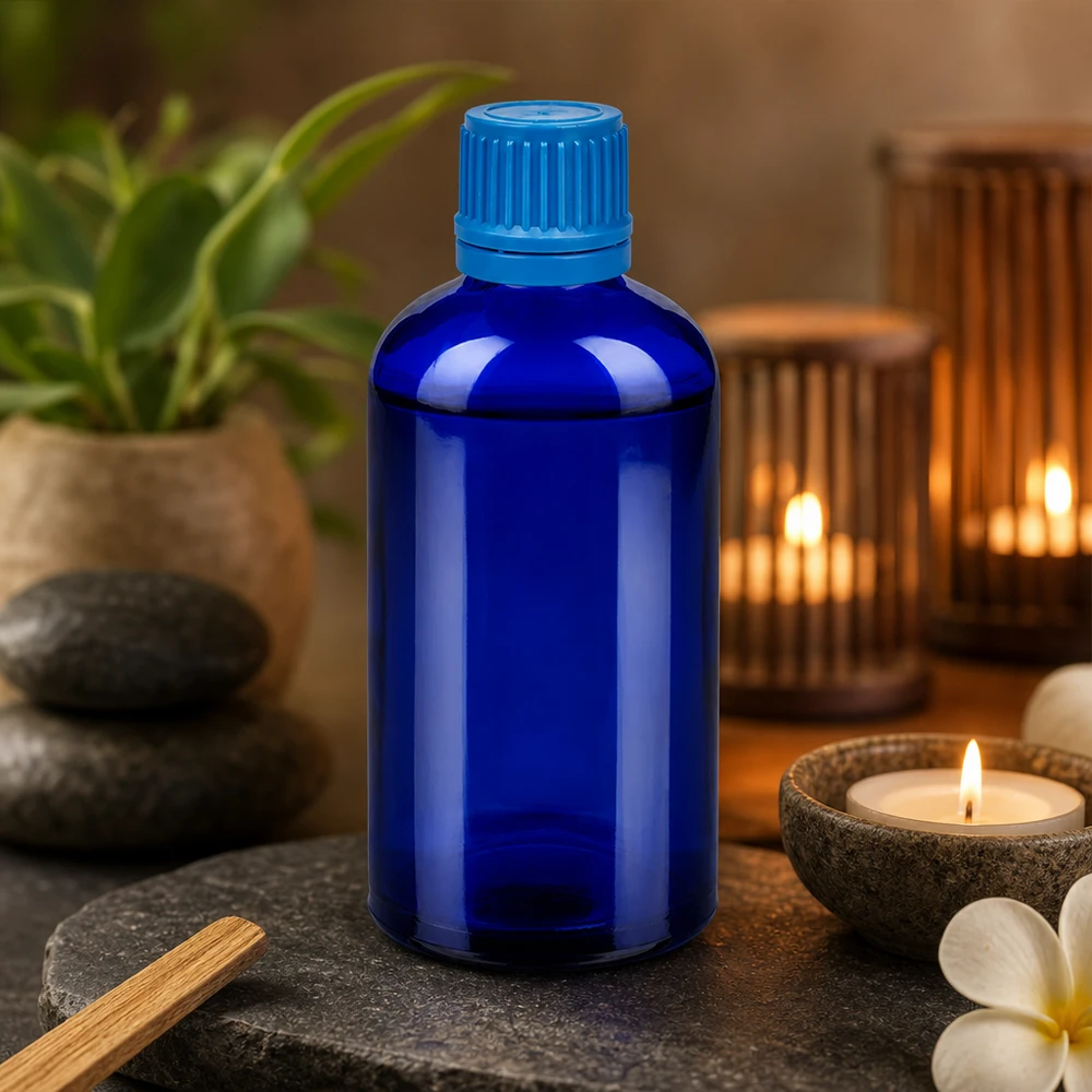 Bottiglia da 100ml 11mm SV blu OV BlueLine UT18/100 Flacone premium da 100 ml con protezione UV grazie al vetro blu e al tappo a vite da 11 mm a prova di bambino