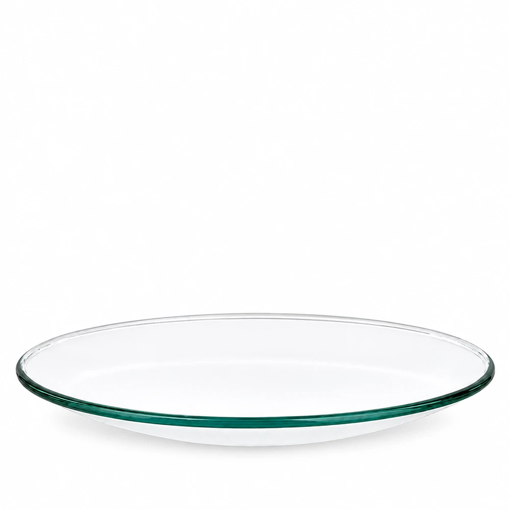 Piastra di vetro per orologi Ø 60 mm Kleine flache Uhrglasschale Ø 60 mm aus klarem Borosilikatglas grüner Rand