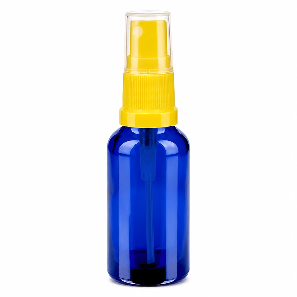 Flacone spray da 30 ml giallo/trasparente STD BlueLine UT18/30 Flacone spray blu compatto da 30 ml in vetro robusto con attacco giallo ergonomico per lo spray