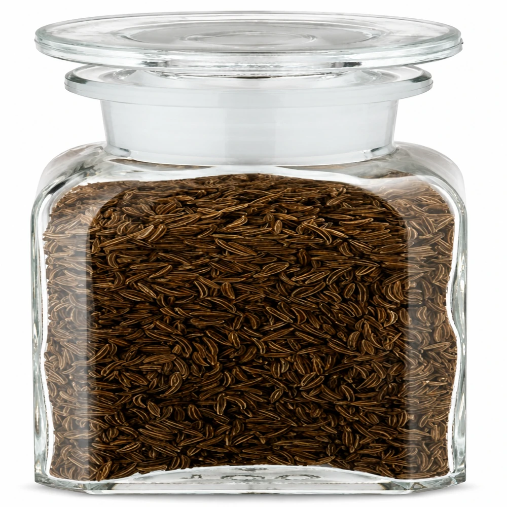 Idea barattolo per spezie: bottiglia da farmacia quadrata da 100 ml a collo largo Piccolo barattolo per spezie in vetro trasparente con coperchio bianco, ideale per cumino e semi, 100 ml