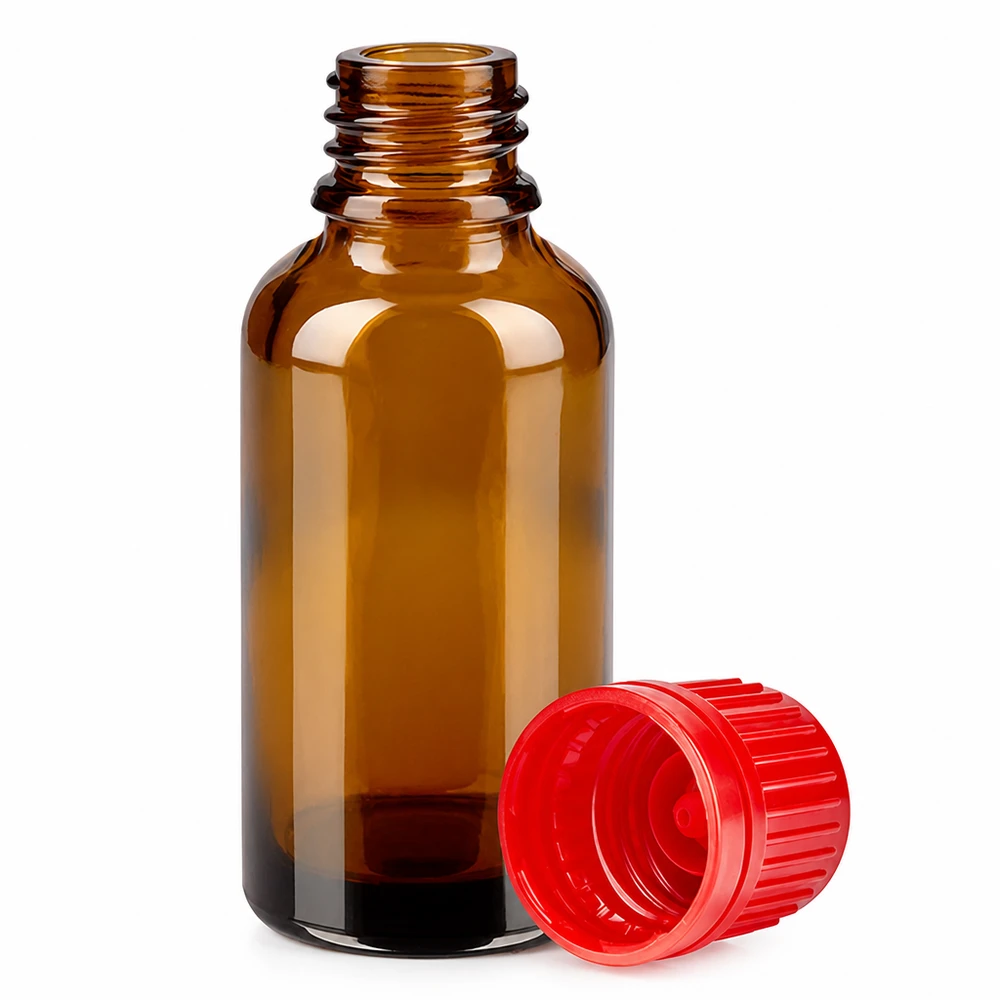 Bottiglia da 30ml 11mm SV rosso OV BrownLine UT18/30 Pratico flacone in vetro marrone da 30 ml con coperchio rosso per la conservazione sicura di preparati liquidi