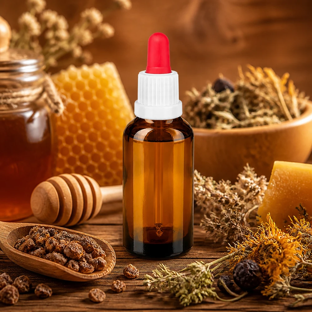 Bottiglia per pipette da 30 ml bianco/rosso OV BrownLine UT18/30 Flacone da farmacista da 30 ml in vetro ambrato con tappo contagocce bianco e tappo pipetta rosso