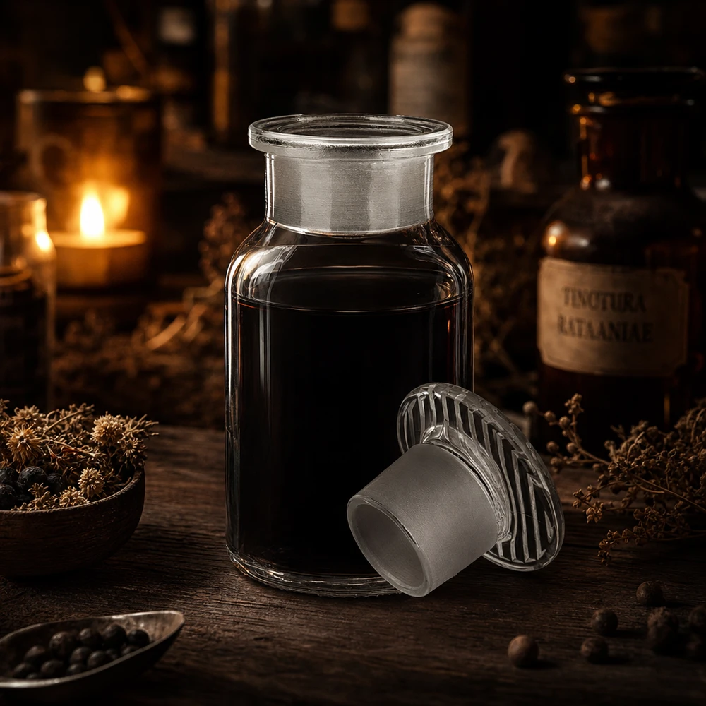 Bottiglia a spalla arrotondata da 100 ml, trasparente, con collo largo e tappo in vetro, per tinture ed estratti