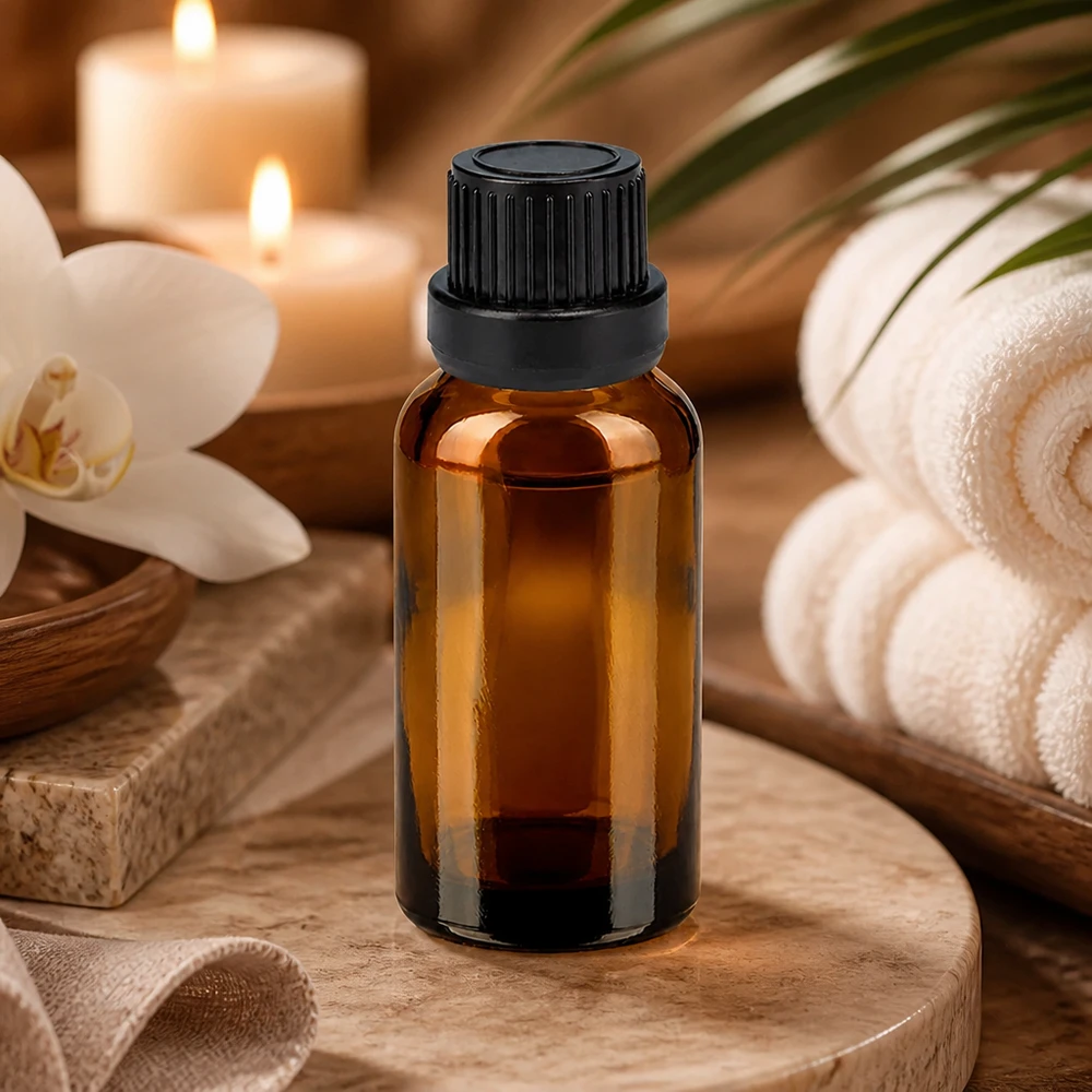 Flacone contagocce da 20 ml 2 mm nero OV BrownLine UT18/20 Pratico flacone dosatore da 20 ml con beccuccio di gocciolamento preciso per aree wellness e spa