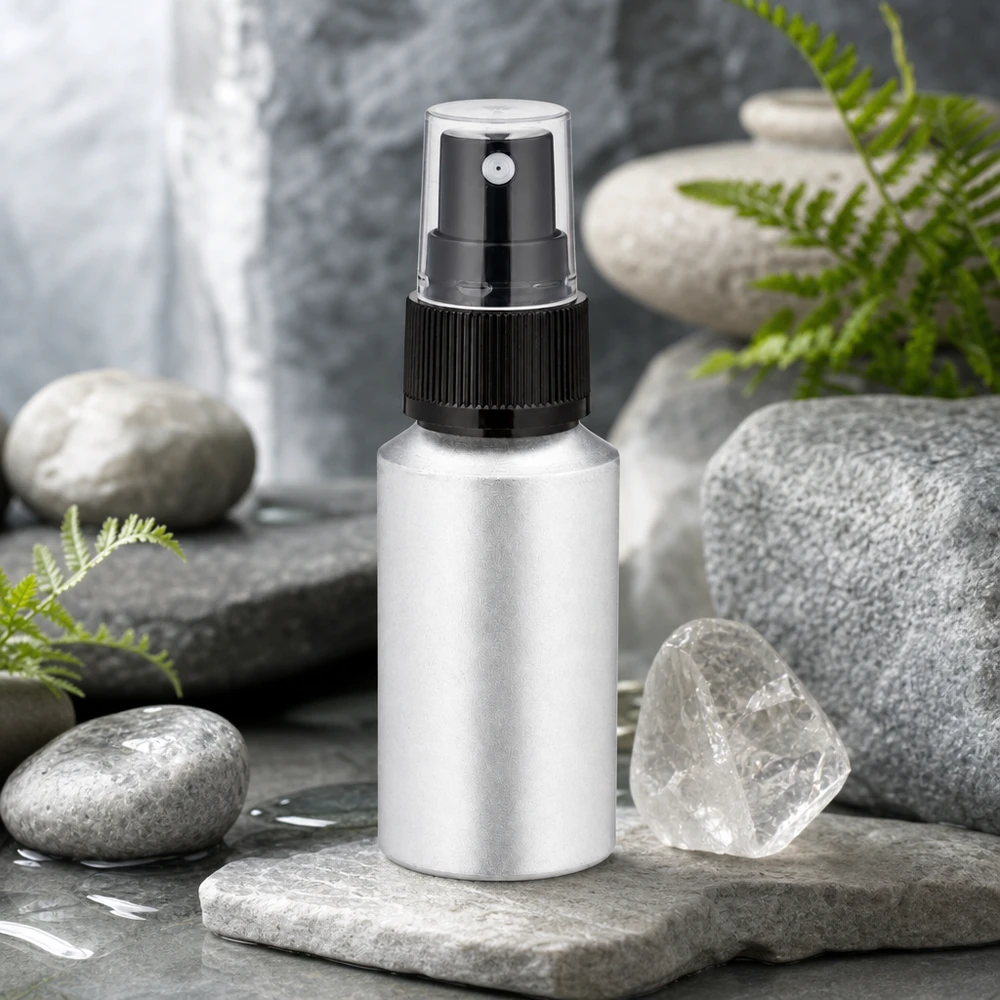 Flacone spray professionale da 30 ml in alluminio con pompa ergonomica nera