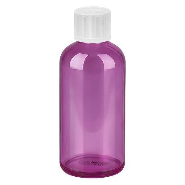 Bottiglia da 100 ml con tappo a vite bianco da 11 mm, standard PurpleLine resistente ai bambini. UT18/100
