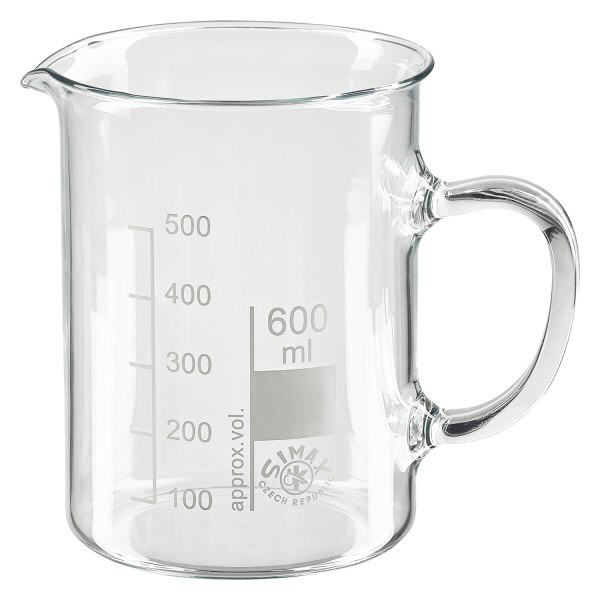 Bicchiere da 600 ml in vetro borosilicato, con manico Bicchiere da 600 ml in vetro borosilicato, con manico