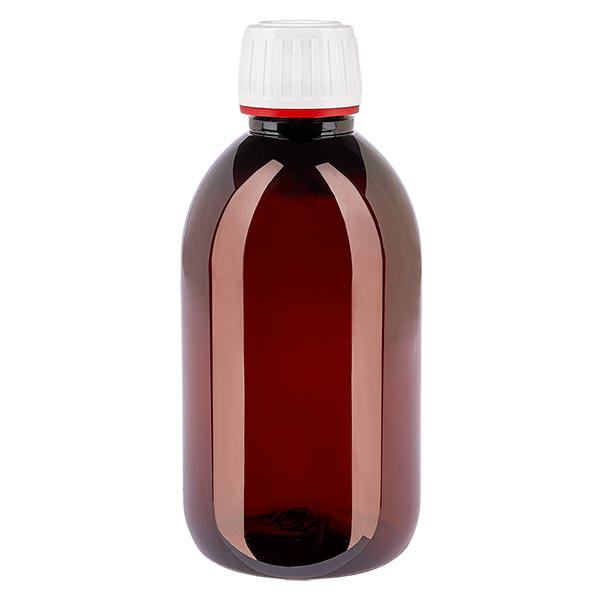 Bottiglia in PET da 250 ml con tappo bianco antimanomissione, finemente scanalata Bottiglia in PET da 250 ml con tappo bianco antimanomissione, finemente scanalata
