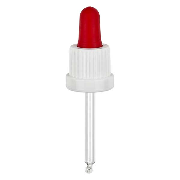 Pipetta contagocce bianco/rosso DIN18, lunghezza 53,5 mm OV. Pipetta contagocce bianco/rosso DIN18, lunghezza 53,5 mm OV.