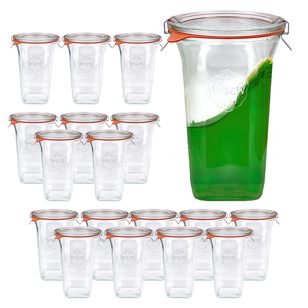 Set di 18 vasi Weck Quentin da 795 ml + 18 coperchi in vetro + 18 anelli per conserve