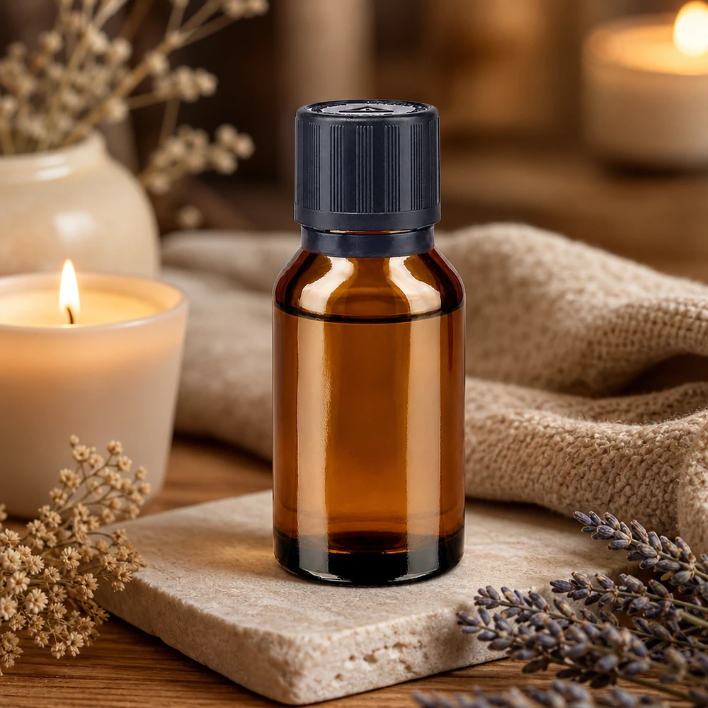 Flacone in vetro ambrato da 15 ml con tappo originale e contagocce di precisione da 1 mm per oli essenziali