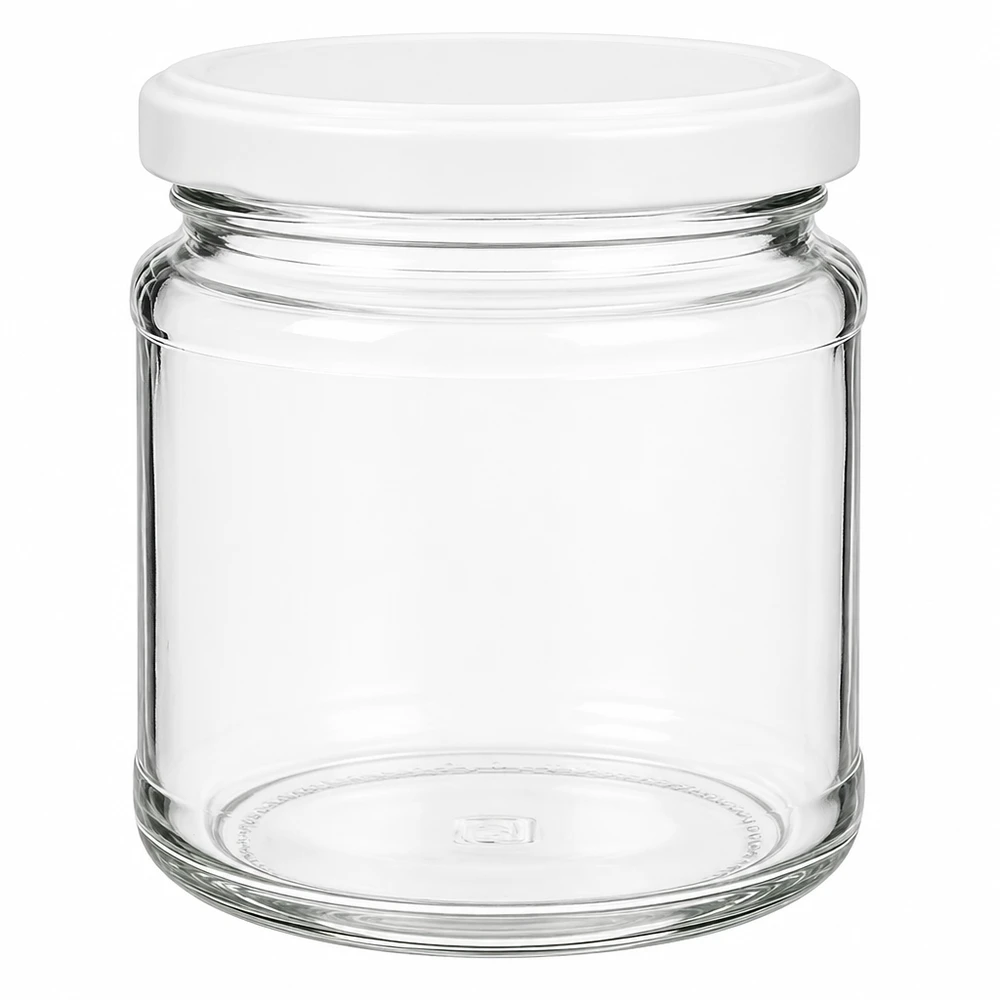 Barattolo rotondo da 212 ml con coperchio BasicSeal bianco UNiTWIST Barattolo rotondo da 212 ml con coperchio BasicSeal bianco UNiTWIST - barattolo di vetro vuoto per la conservazione e lo stoccaggio