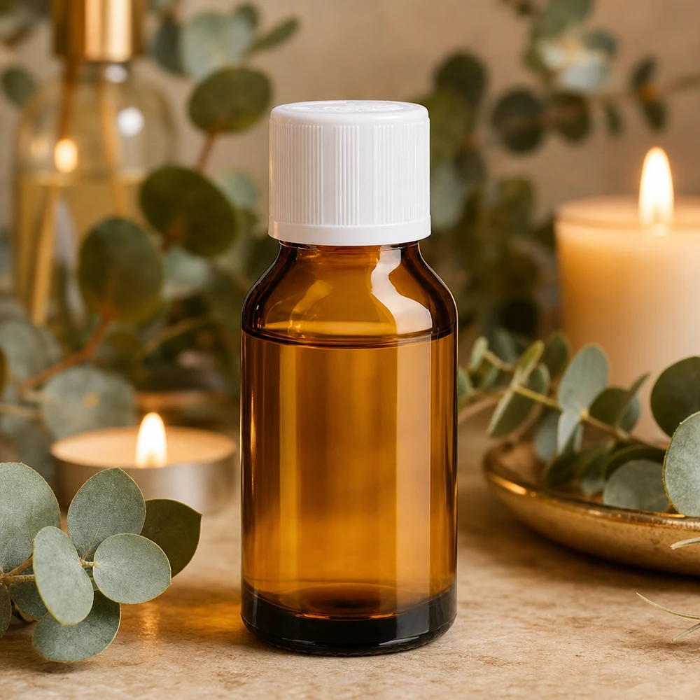 Piccolo flacone da farmacia in vetro ambrato da 15 ml con tappo a vite bianco e chiusura di sicurezza per bambini