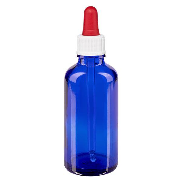 Bottiglia da 50ml blu con pipetta OV bianco/blu ApoGlas Bottiglia da 50ml blu con pipetta OV bianco/blu ApoGlas