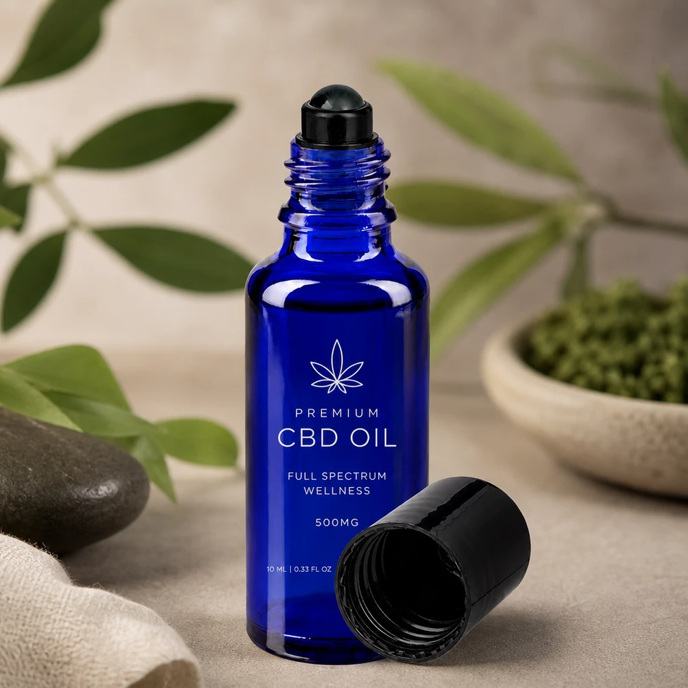 Flacone roll-on 30ml blu STD nero ApoGlas Flacone roll-on da 10 ml in vetro da farmacia, di colore blu cobalto, con sfera rotante nera per olio al CBD
